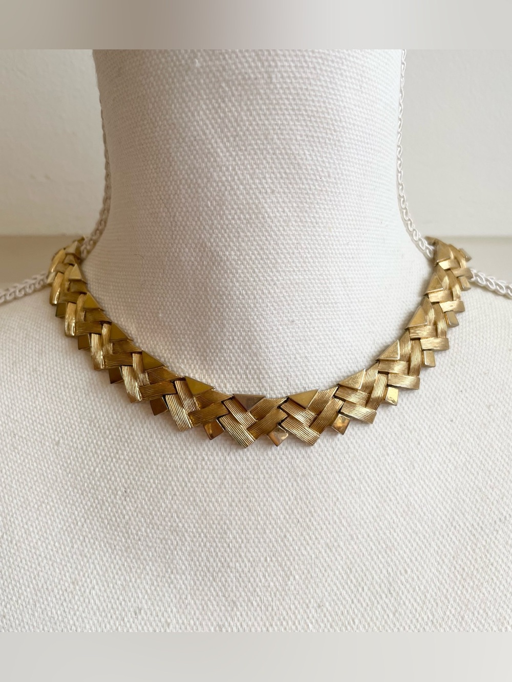 Vtg 1950s Marcel Boucher Signed Gold Tone Chevron Choker Necklace Numbered 57